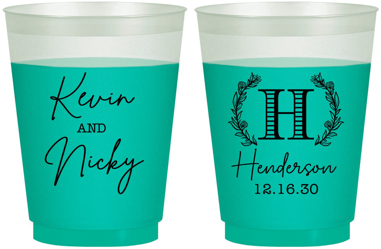 Custom Wedding 16 oz Color Changing Frosted Cups - Monogram | 805