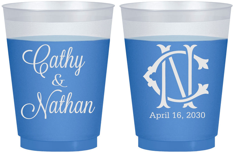 Custom Wedding 16 oz Color Changing Frosted Cups - Two Letter Monogram | 807