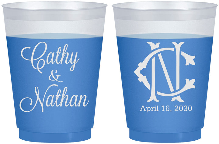 Custom Wedding 16 oz Color Changing Frosted Cups - Two Letter Monogram | 807