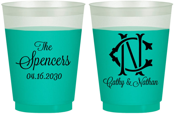 Custom Wedding 16 oz Color Changing Frosted Cups - Two Letter Monogram | 808