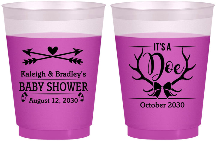 Custom Baby Shower 16 oz Color Changing Frosted Cups - It’s A Doe Antler | 90001