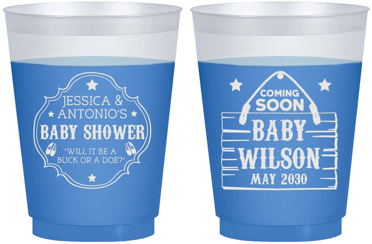 Custom Baby Shower 16 oz Color Changing Frosted Cups - Gender Reveal Buck Or Doe | 90002