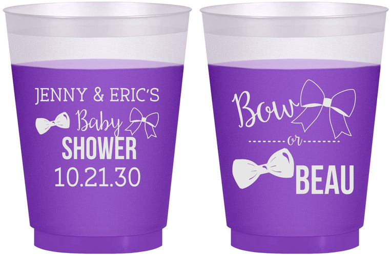 Custom Baby Shower 16 oz Color Changing Frosted Cups - Gender Reveal Bow Or Beau | 90004