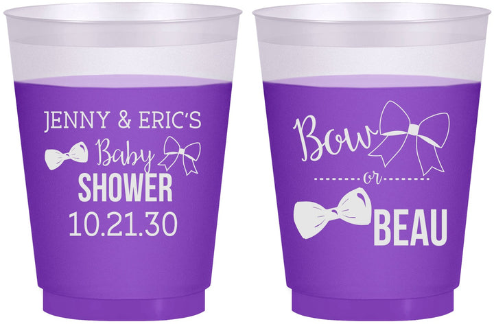 Custom Baby Shower 16 oz Color Changing Frosted Cups - Gender Reveal Bow Or Beau | 90004