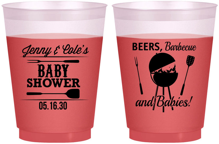 Custom Baby Shower 16 oz Color Changing Frosted Cups - Beers Bbq Babies | 90006