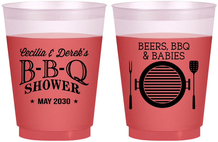 Custom Baby Shower 16 oz Color Changing Frosted Cups - Beers Bbq Babies | 90007