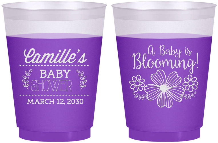 Custom Baby Shower 16 oz Color Changing Frosted Cups - Blooming | 90009