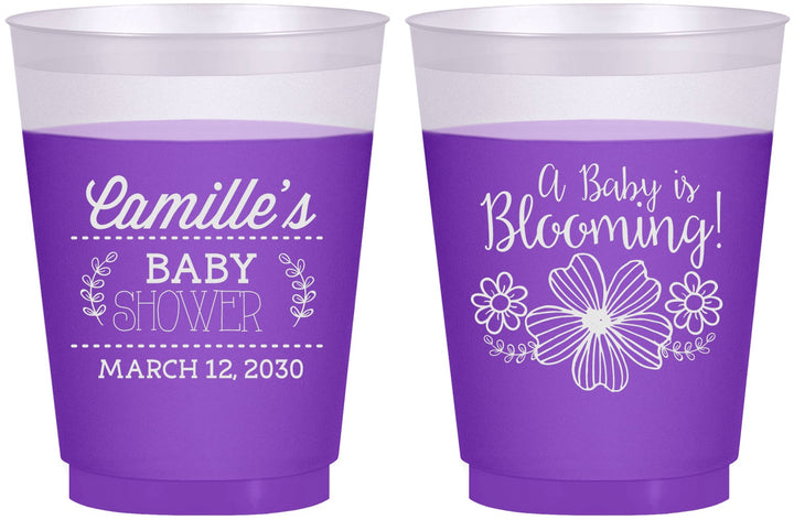 Custom Baby Shower 16 oz Color Changing Frosted Cups - Blooming | 90009