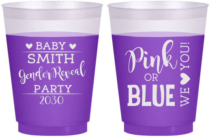 Custom Baby Shower 16 oz Color Changing Frosted Cups - Gender Reveal Pink Or Blue | 90012