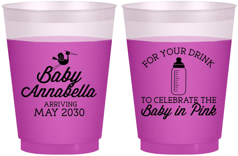 Custom Baby Shower 16 oz Color Changing Frosted Cups - Drink Baby In Pink | 90014