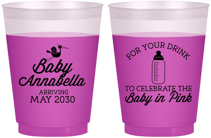 Custom Baby Shower 16 oz Color Changing Frosted Cups - Drink Baby In Pink | 90014
