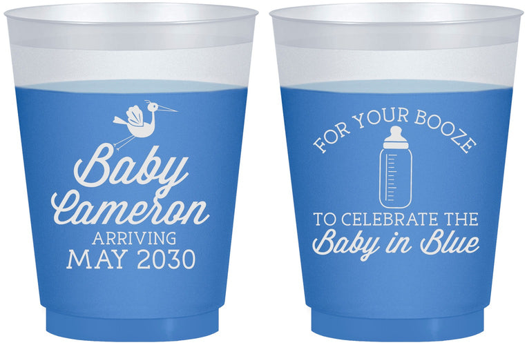 Custom Baby Shower 16 oz Color Changing Frosted Cups - Booze Baby In Blue | 90015