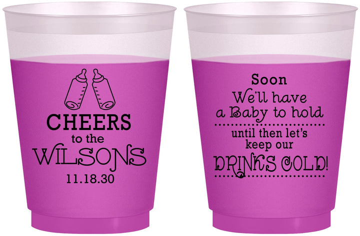 Custom Baby Shower 16 oz Color Changing Frosted Cups - Cheers Bottle | 90031