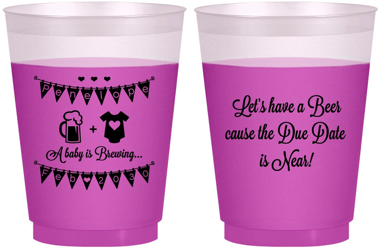 Custom Baby Shower 16 oz Color Changing Frosted Cups - Beer Due Date Is Near | 90032