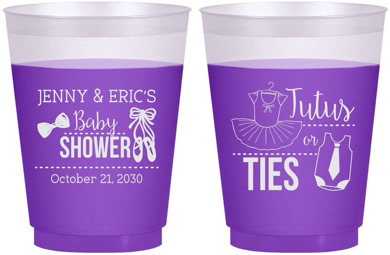 Custom Baby Shower 16 oz Color Changing Frosted Cups - Gender Reveal Tutus Or Ties | 90033