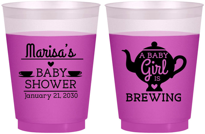 Custom Baby Shower 16 oz Color Changing Frosted Cups - Baby Girl Is Brewing | 90034