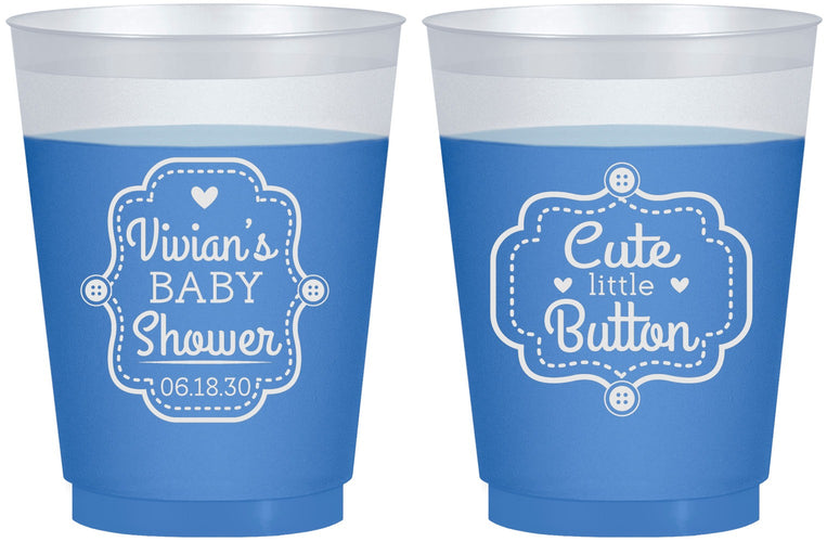 Custom Baby Shower 16 oz Color Changing Frosted Cups - Cute Little Button | 90035