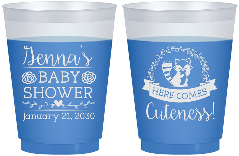 Custom Baby Shower 16 oz Color Changing Frosted Cups - Racoon Cuteness | 90037
