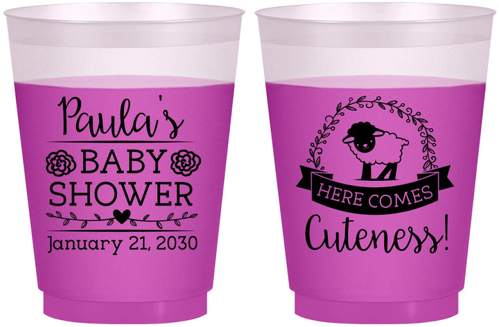 Custom Baby Shower 16 oz Color Changing Frosted Cups - Lamb Cuteness | 90038