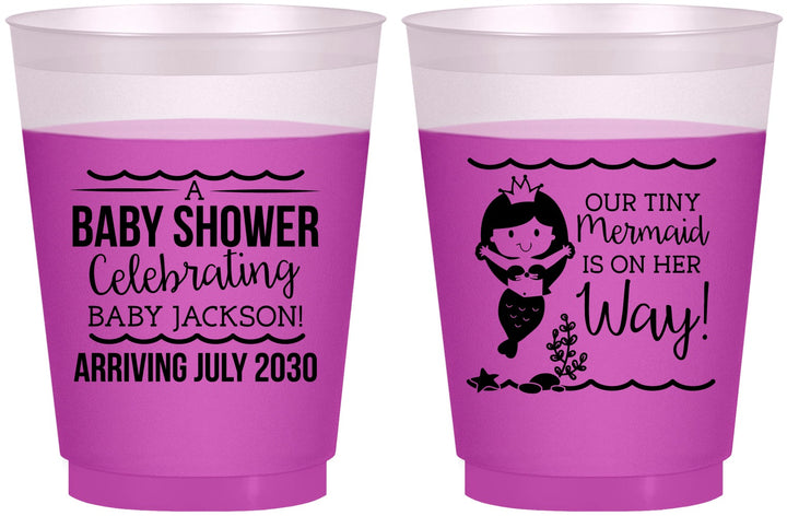 Custom Baby Shower 16 oz Color Changing Frosted Cups - Mermaid On Her Way | 90046