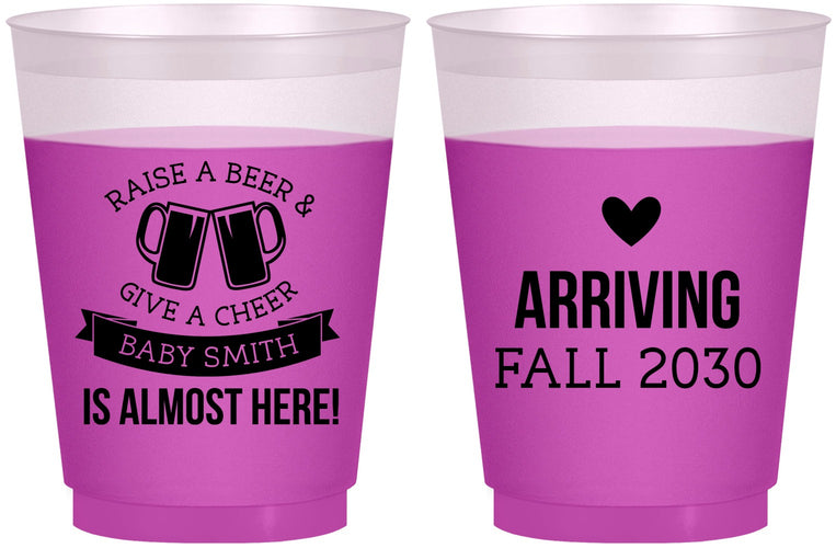 Custom Baby Shower 16 oz Color Changing Frosted Cups - Raise A Beer | 90049