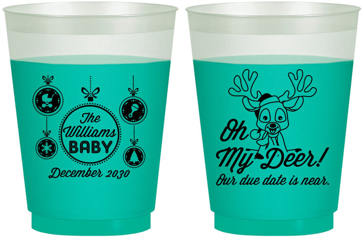 Custom Baby Shower 16 oz Color Changing Frosted Cups - Oh My Deer Christmas | 90051