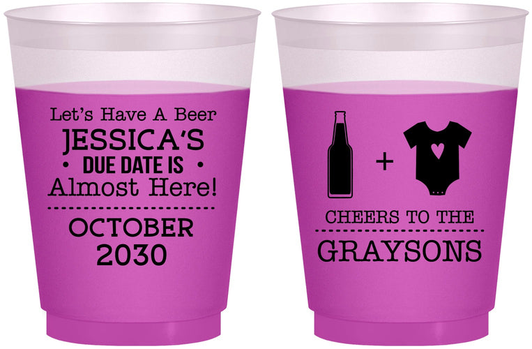 Custom Baby Shower 16 oz Color Changing Frosted Cups - Due Date Almost Here | 90052