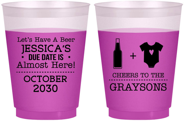 Custom Baby Shower 16 oz Color Changing Frosted Cups - Due Date Almost Here | 90052