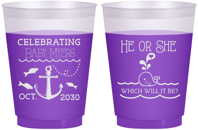 Custom Baby Shower 16 oz Color Changing Frosted Cups - Gender Reveal Whale | 90053