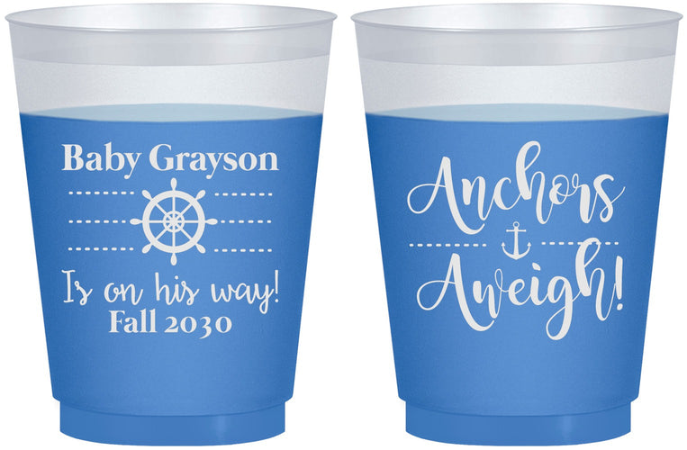 Custom Baby Shower 16 oz Color Changing Frosted Cups - Nautical Anchors Aweigh | 90054