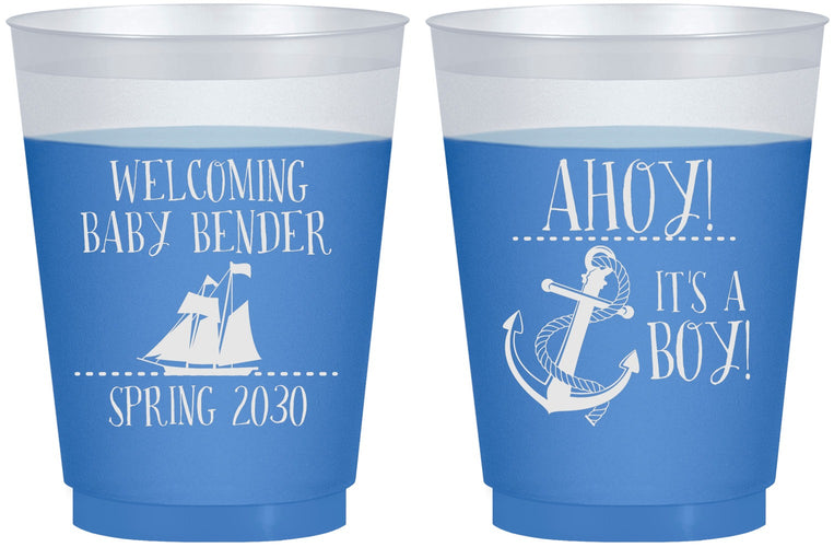 Custom Baby Shower 16 oz Color Changing Frosted Cups - Nautical Ahoy It’s A Boy | 90055
