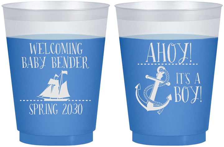 Custom Baby Shower 16 oz Color Changing Frosted Cups - Nautical Ahoy It’s A Boy | 90055