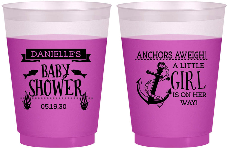 Custom Baby Shower 16 oz Color Changing Frosted Cups - Anchors Aweigh Little Girl | 90056