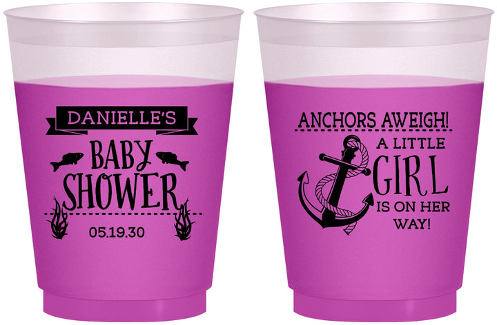 Custom Baby Shower 16 oz Color Changing Frosted Cups - Anchors Aweigh Little Girl | 90056