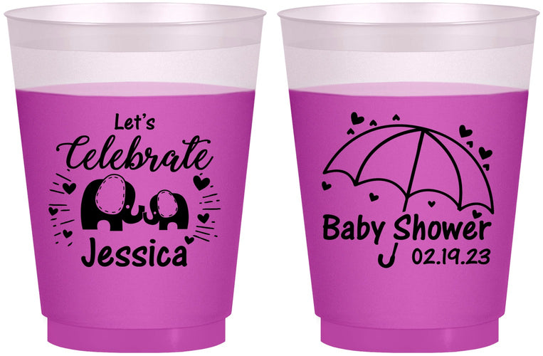 Custom Baby Shower 16 oz Color Changing Frosted Cups - Elephant Lets Celebrate | 90058