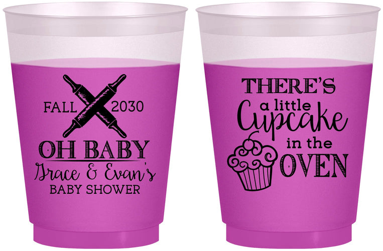 Custom Baby Shower 16 oz Color Changing Frosted Cups - Cupcake In The Oven | 90059