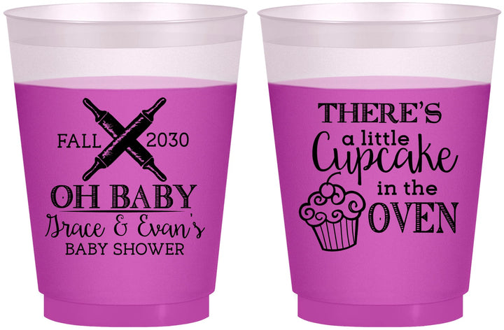 Custom Baby Shower 16 oz Color Changing Frosted Cups - Cupcake In The Oven | 90059
