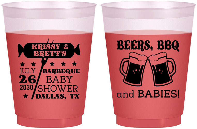 Custom Baby Shower 16 oz Color Changing Frosted Cups - Beers Bbq Babies | 90060