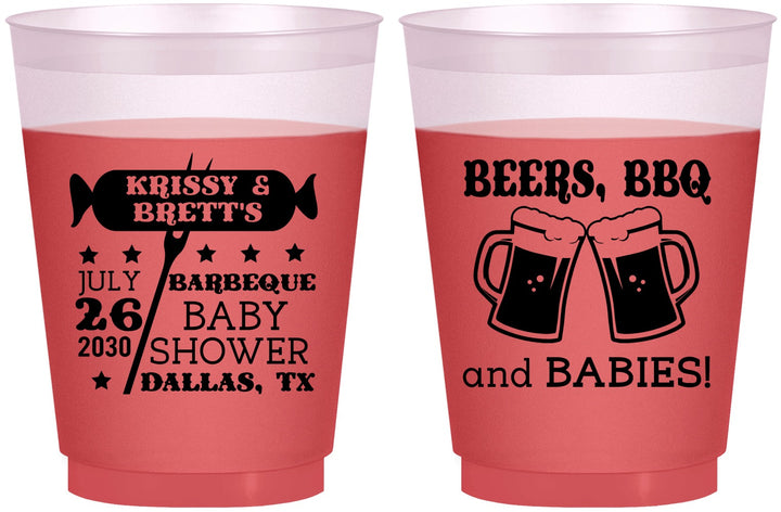 Custom Baby Shower 16 oz Color Changing Frosted Cups - Beers Bbq Babies | 90060