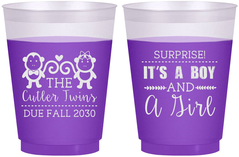 Custom Baby Shower 16 oz Color Changing Frosted Cups - Gender Reveal Boy Or Girl | 90063