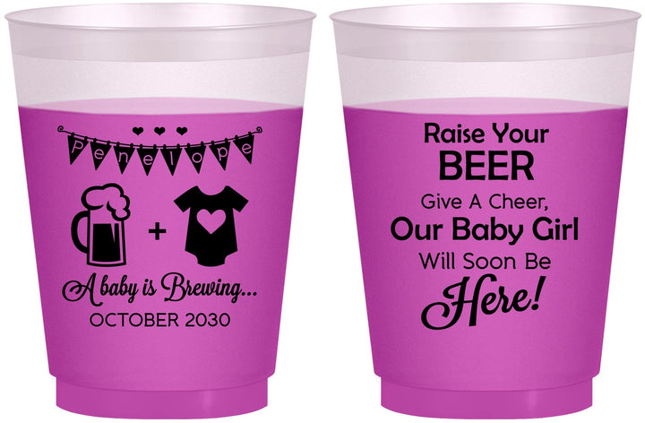 Custom Baby Shower 16 oz Color Changing Frosted Cups - Raise Your Beer | 90065