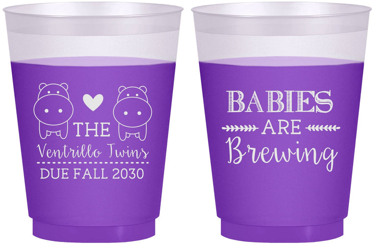 Custom Baby Shower 16 oz Color Changing Frosted Cups - Twins Baby Hippos | 90069