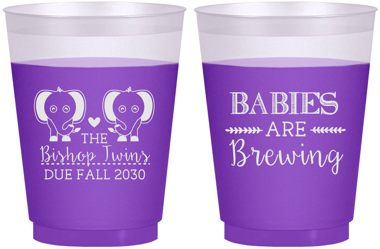 Custom Baby Shower 16 oz Color Changing Frosted Cups - Twins Baby Elephant | 90071