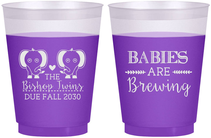Custom Baby Shower 16 oz Color Changing Frosted Cups - Twins Baby Elephant | 90071