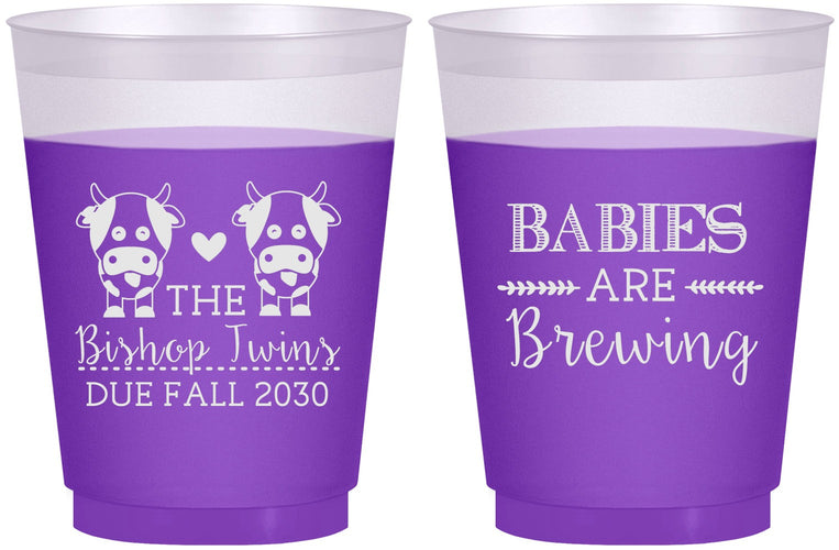 Custom Baby Shower 16 oz Color Changing Frosted Cups - Twins Baby Cows | 90072