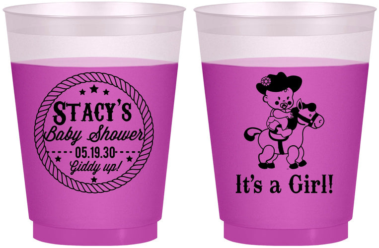 Custom Baby Shower 16 oz Color Changing Frosted Cups - Horse It’s A Girl | 90077