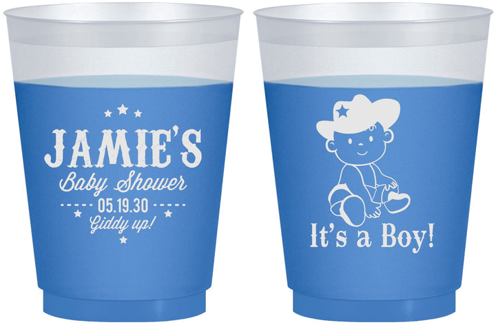 Custom Baby Shower 16 oz Color Changing Frosted Cups - Cowboy It’s A Boy | 90078