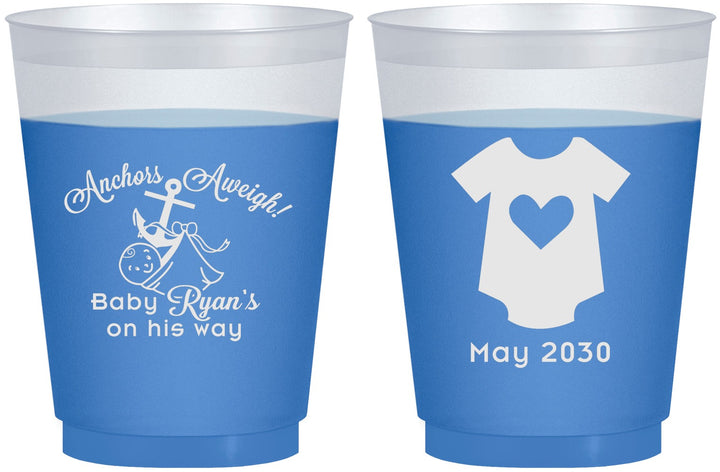 Custom Baby Shower 16 oz Color Changing Frosted Cups - Nautical Anchors Aweigh | 90083