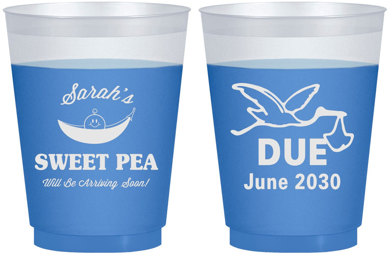 Custom Baby Shower 16 oz Color Changing Frosted Cups - Sweat Pea Stork | 90084
