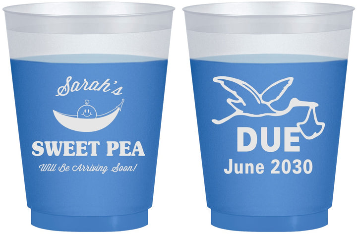 Custom Baby Shower 16 oz Color Changing Frosted Cups - Sweat Pea Stork | 90084